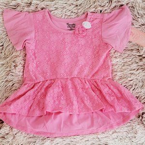 Nannette Girls Pink Lacy Short Sleeved Top With Pink and White Flowers Size 6